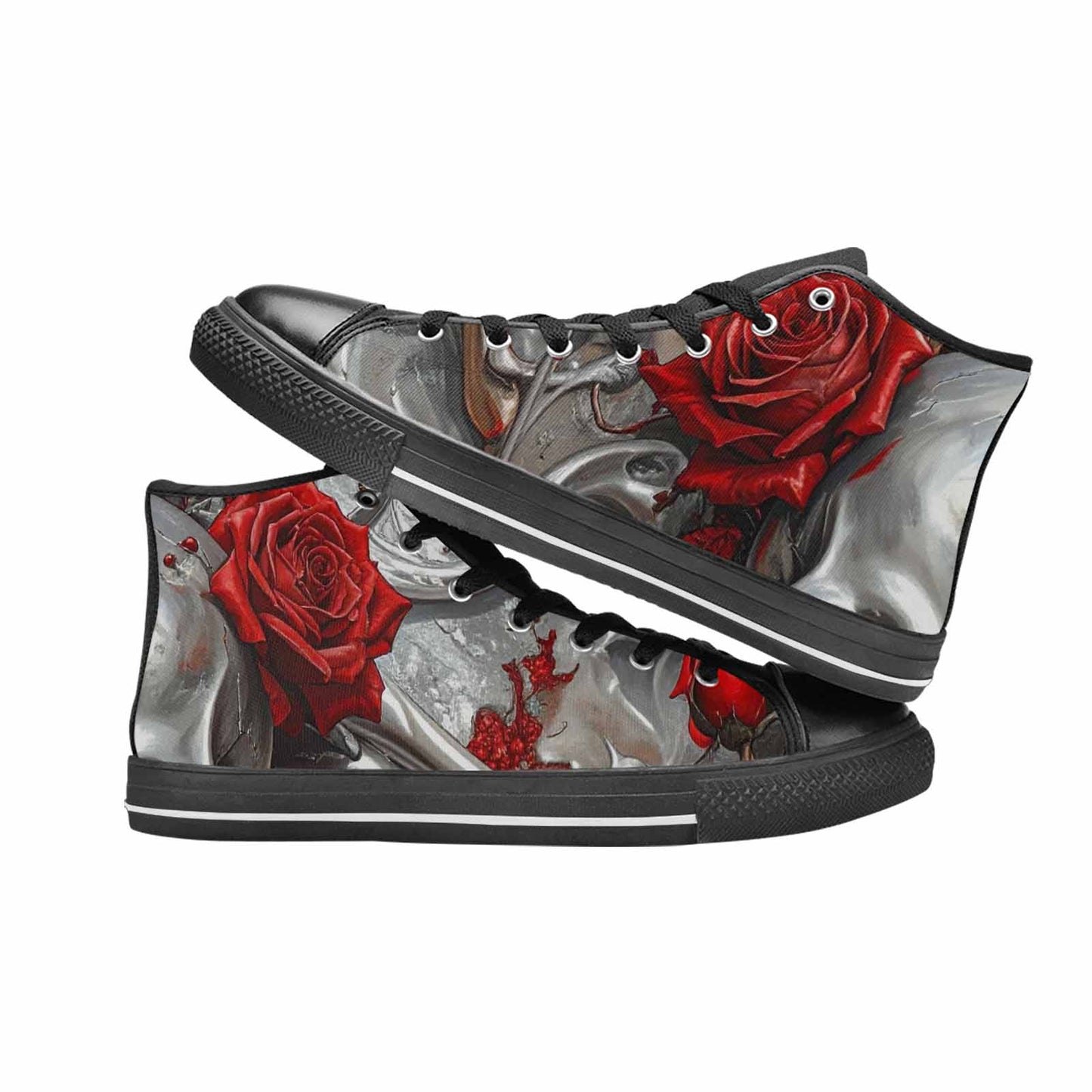 WOMEN'S Skulls Roses Chrome Airbrush High Top Canvas Y2K Sneakers