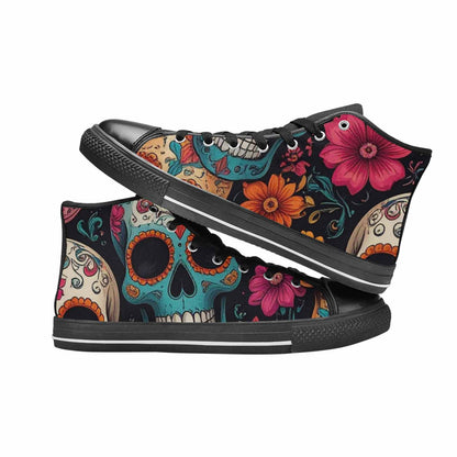 WOMEN'S Dia De Los Muertos Sugar Skull High Top Canvas Dark Academia Custom Sneakers