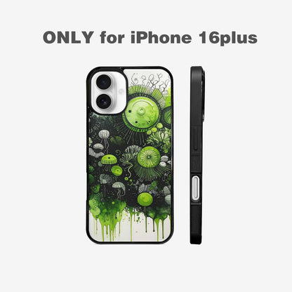 iPhone 16 Plus Case — Sea Creature Burst Black Green Ink, Custom Art Phone Cover