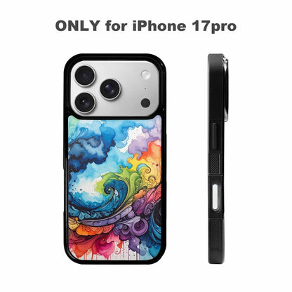 iPhone 17 Pro Case — Tie Dye Swirls Black Blue Tie, Custom Printed Phone Case
