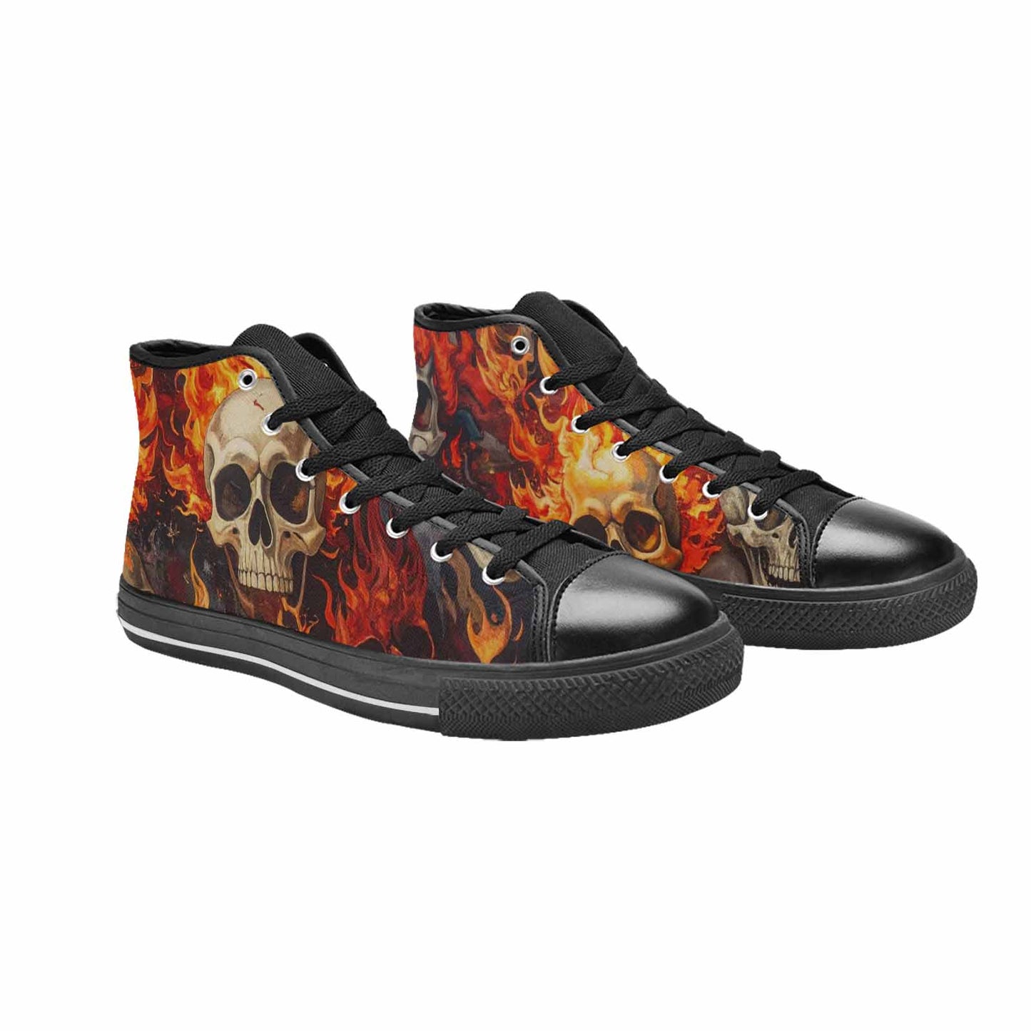 WOMEN'S Skulls - Flaming High Top Canvas Dark Academia Sneakers
