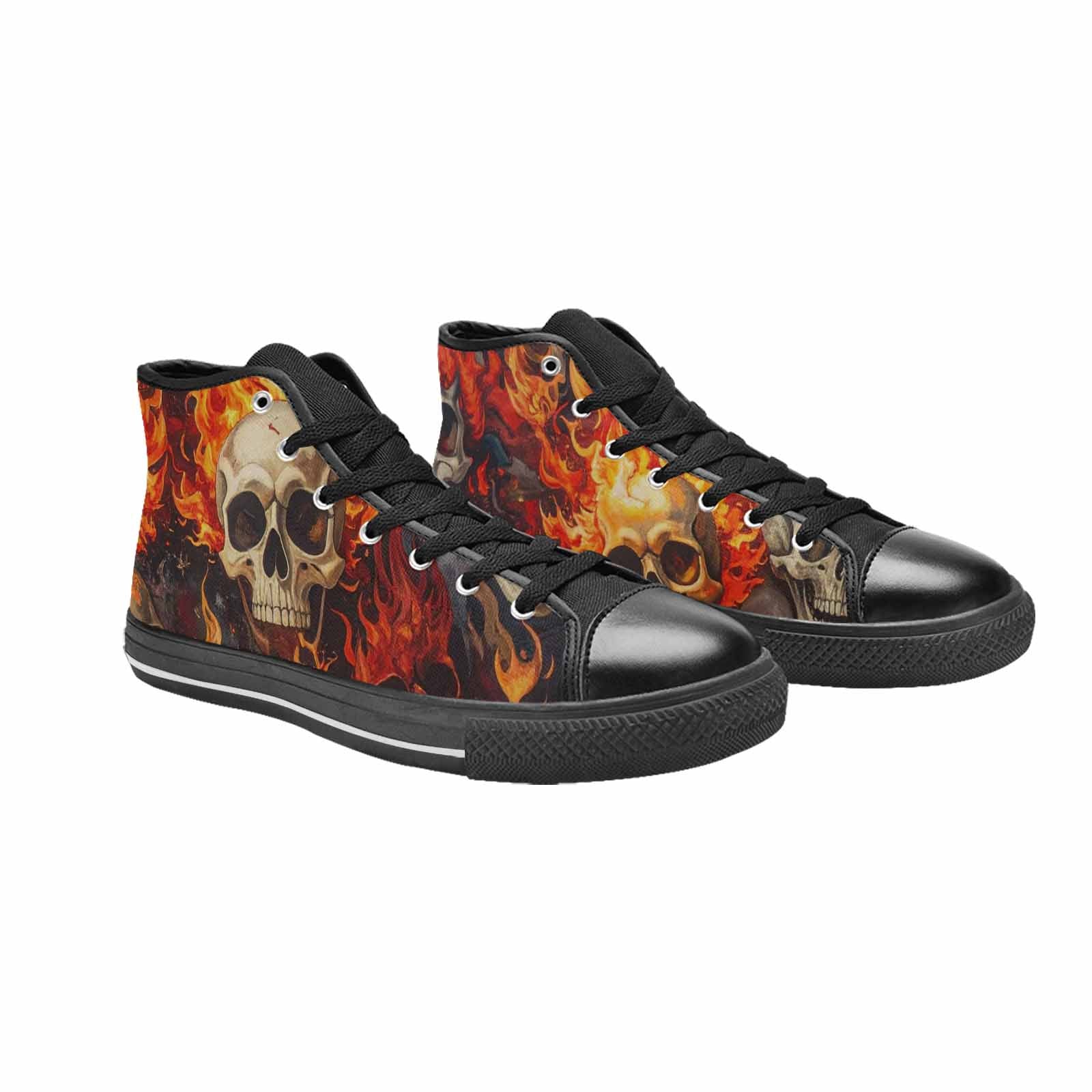 WOMEN'S Skulls - Flaming High Top Canvas Dark Academia Sneakers