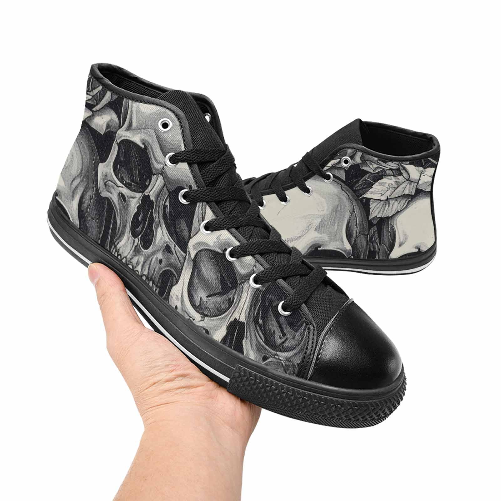 MEN'S Skulls Roses Pen Ink High Top Canvas Neon Fantasy Sneakers