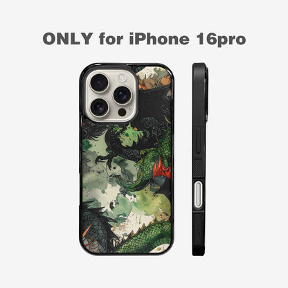 iPhone 16 Pro Case — Dragon Scale Black Green Ink Dragons, Unique Phone Case Design