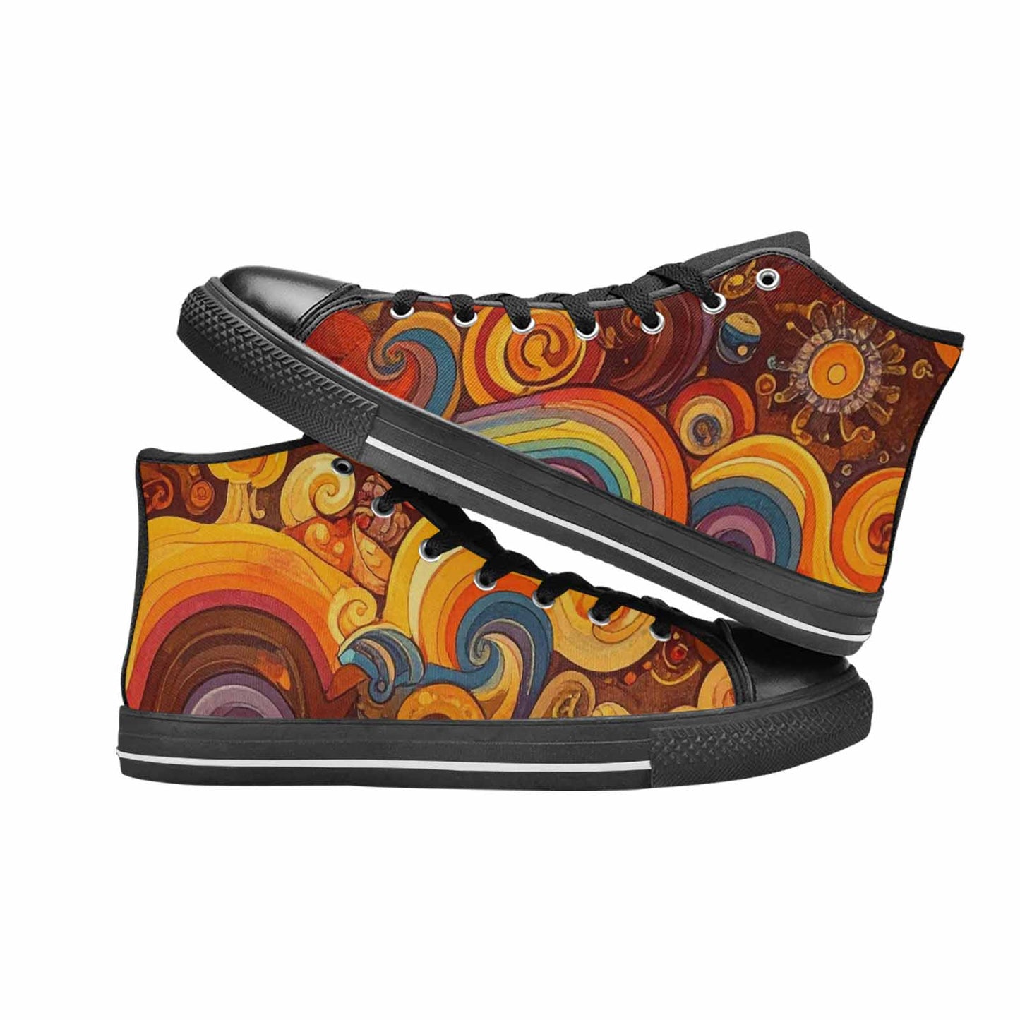 WOMEN'S Groovy 70S Peace High Top Canvas Vibrant Chaos Custom Shoes