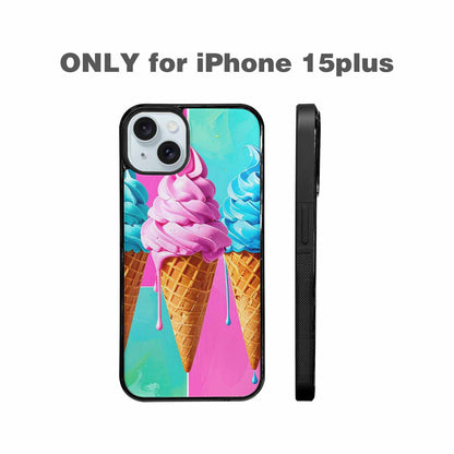 iPhone 15 Plus Case — Collage Of Overlapping Waffle Cones Icecream, Original Design Phone Case