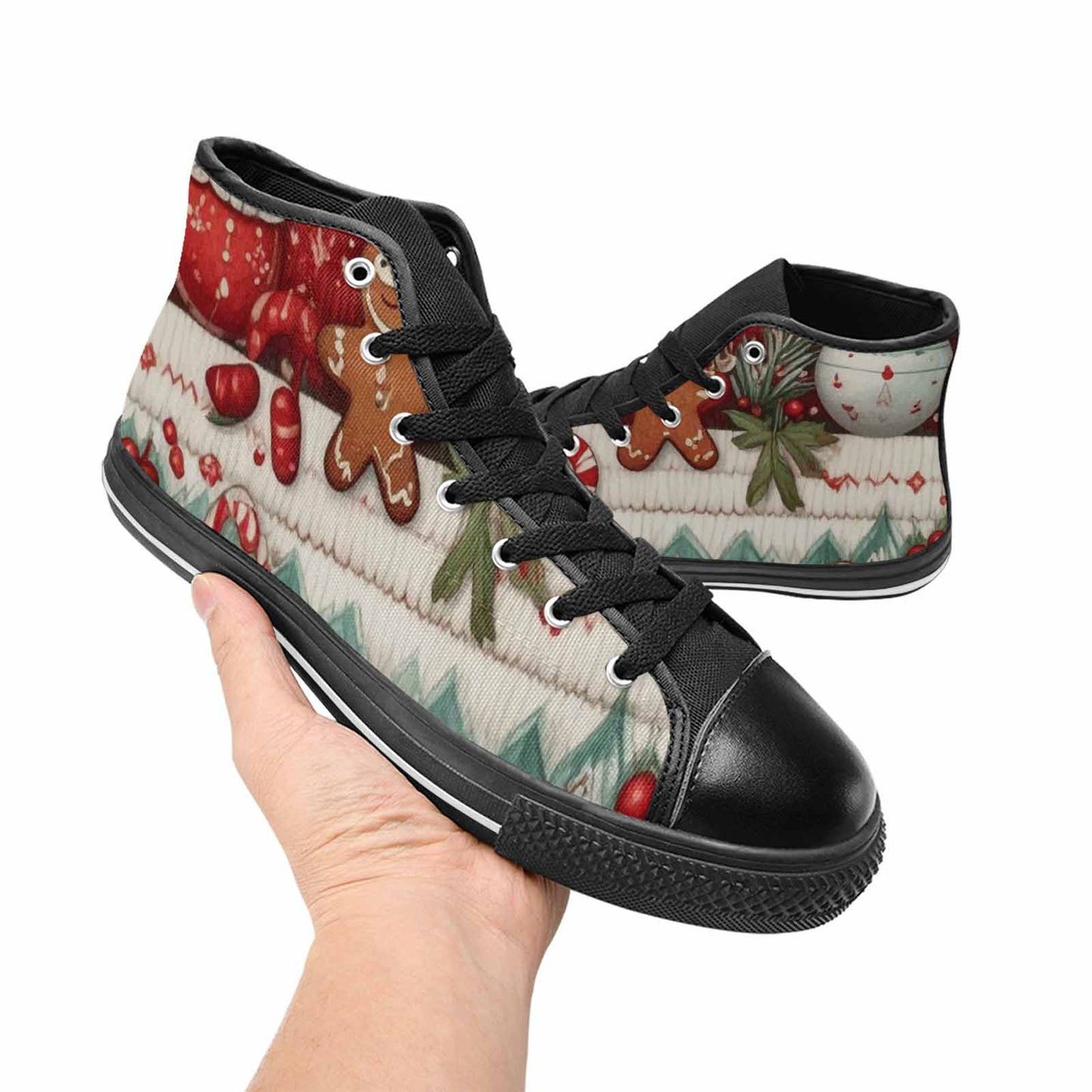 WOMEN'S Christmas Holly Snowflake High Top Canvas Wallpaper Art Shoes