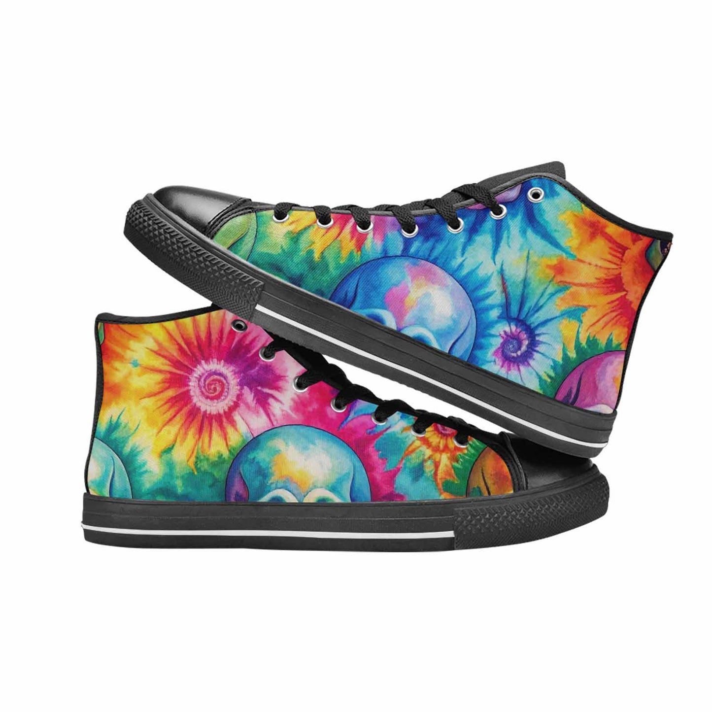 MEN'S Tie Dye Skulls Print High Top Canvas Y2K Custom Shoes