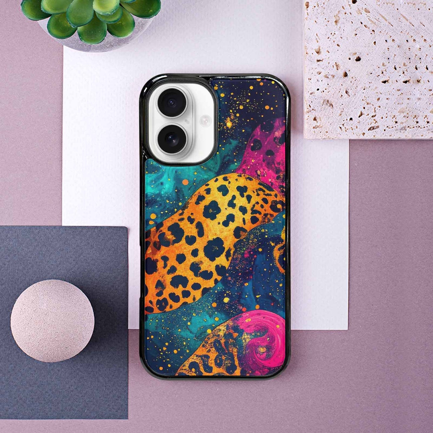 iPhone 16 Case — Leopard Print Galaxy, Original Design Phone Case