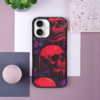 iPhone 16 Case — Red Purple Skeletons Neon Drip Melting, Custom Art Phone Cover