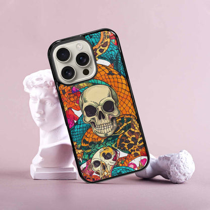 iPhone 16 Pro Case — Snake Print Skull, Custom Art Phone Cover