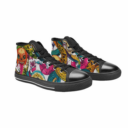 WOMEN'S Snake Print Skull High Top Canvas Vivid Sneakers