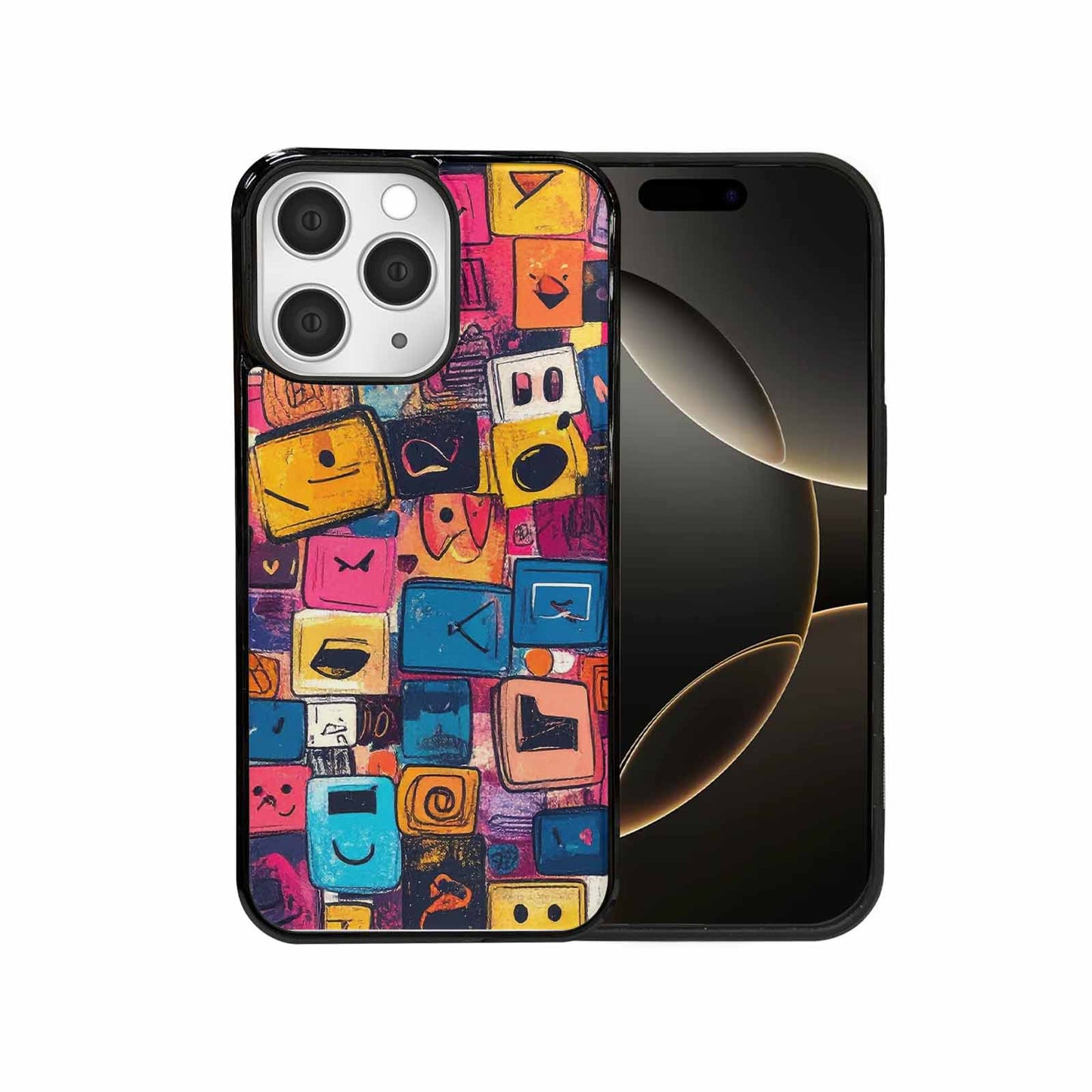 iPhone 15 Pro Max Case — Hand Drawn Icon Doodle Pattern Hundreds, Personalized Phone Case