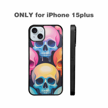 iPhone 15 Plus Case — Dripping Candy Skulls, Custom Phone Case