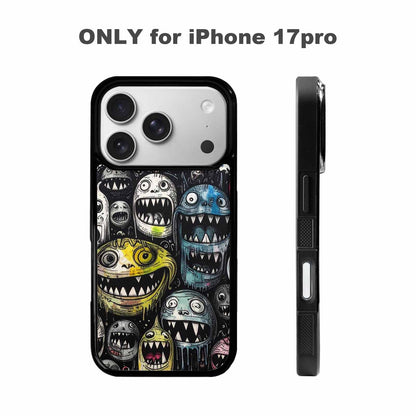 iPhone 17 Pro Case — Black Ink Linework Creature Pattern Original, Unique Phone Case Design