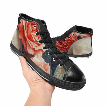 WOMEN'S Skulls Roses Soft Airbrush High Top Canvas Dreamcore Custom Sneakers