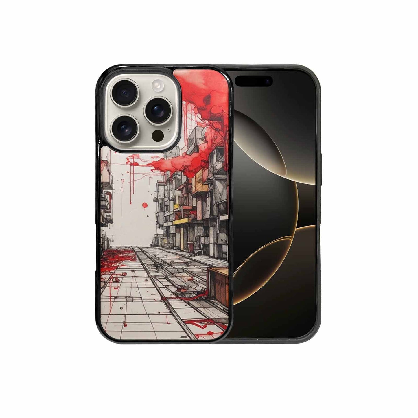 iPhone 16 Pro Case — Liminal Space Fragment Black Red Ink, Custom Print Case Cover