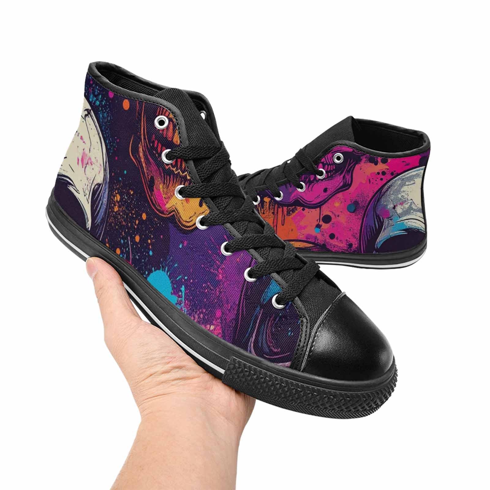 WOMEN'S Skulls Splatter Comic High Top Canvas Neon Fantasy Shoes