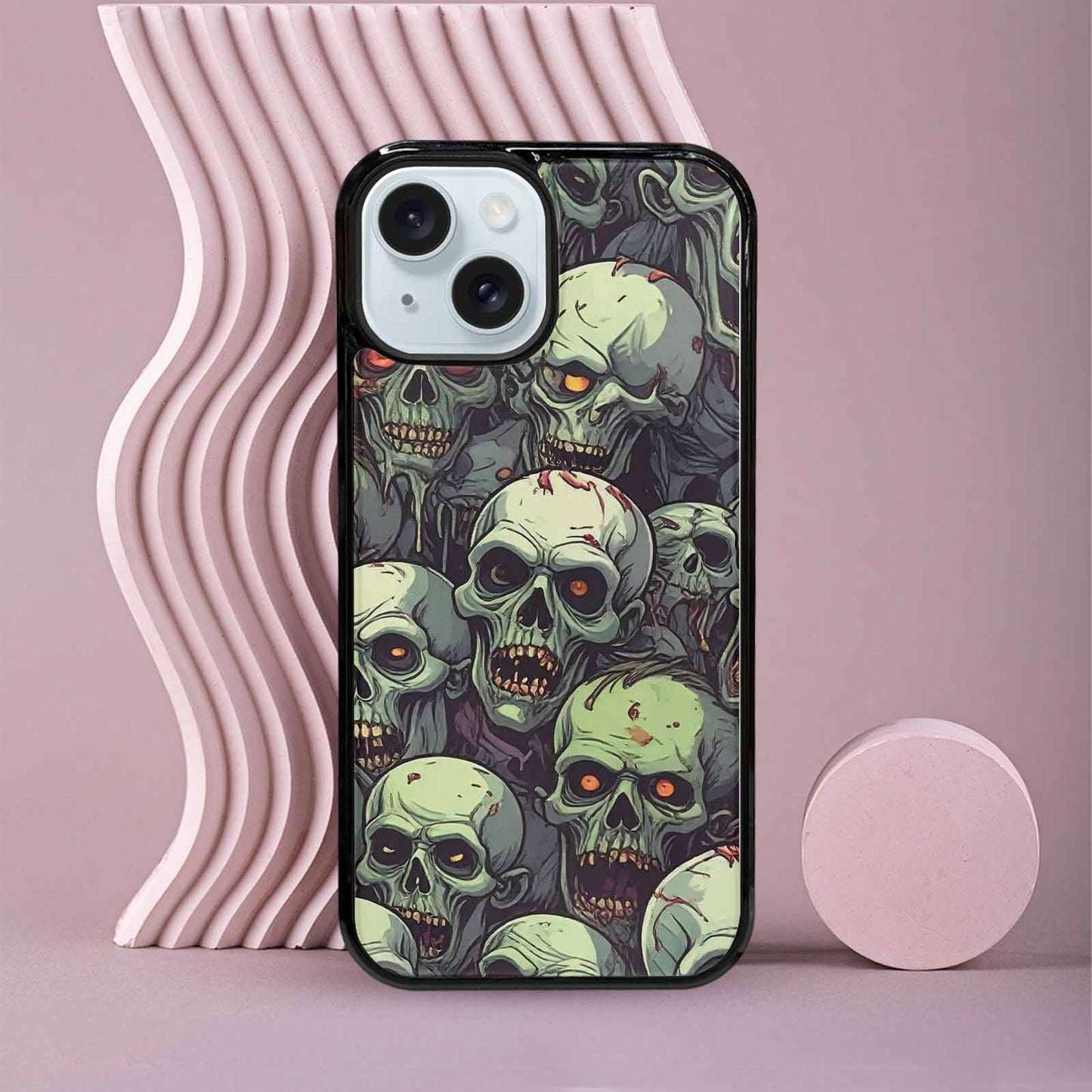 iPhone 15 Case — Zombie Head Pattern Hundreds Of Small, Custom Phone Case