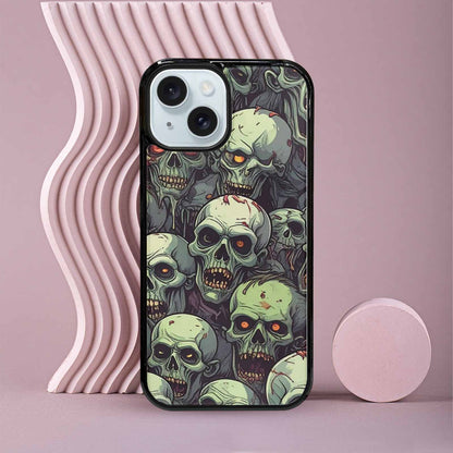iPhone 15 Case — Zombie Head Pattern Hundreds Of Small, Custom Phone Case