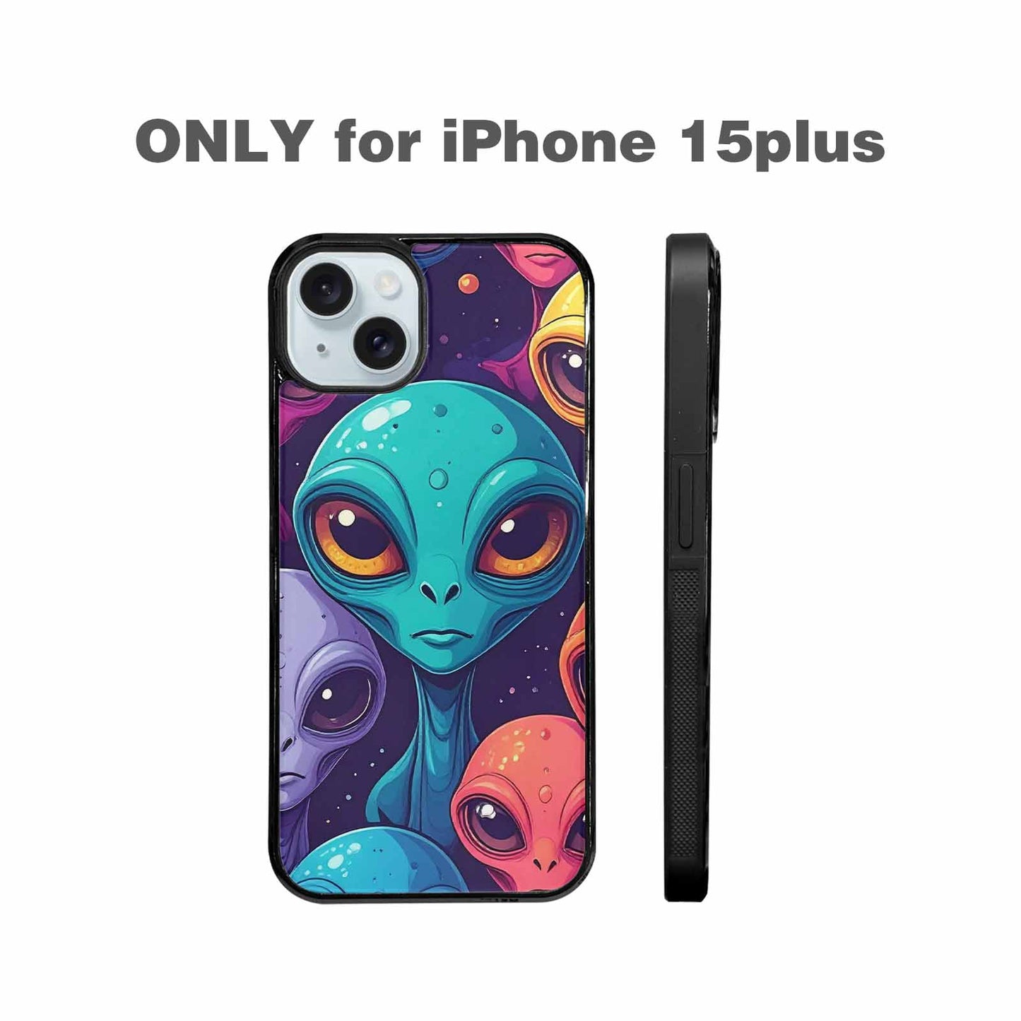 iPhone 15 Plus Case — Alien Ufo Cartoon Art Pattern Groovy, Custom Print Case Cover