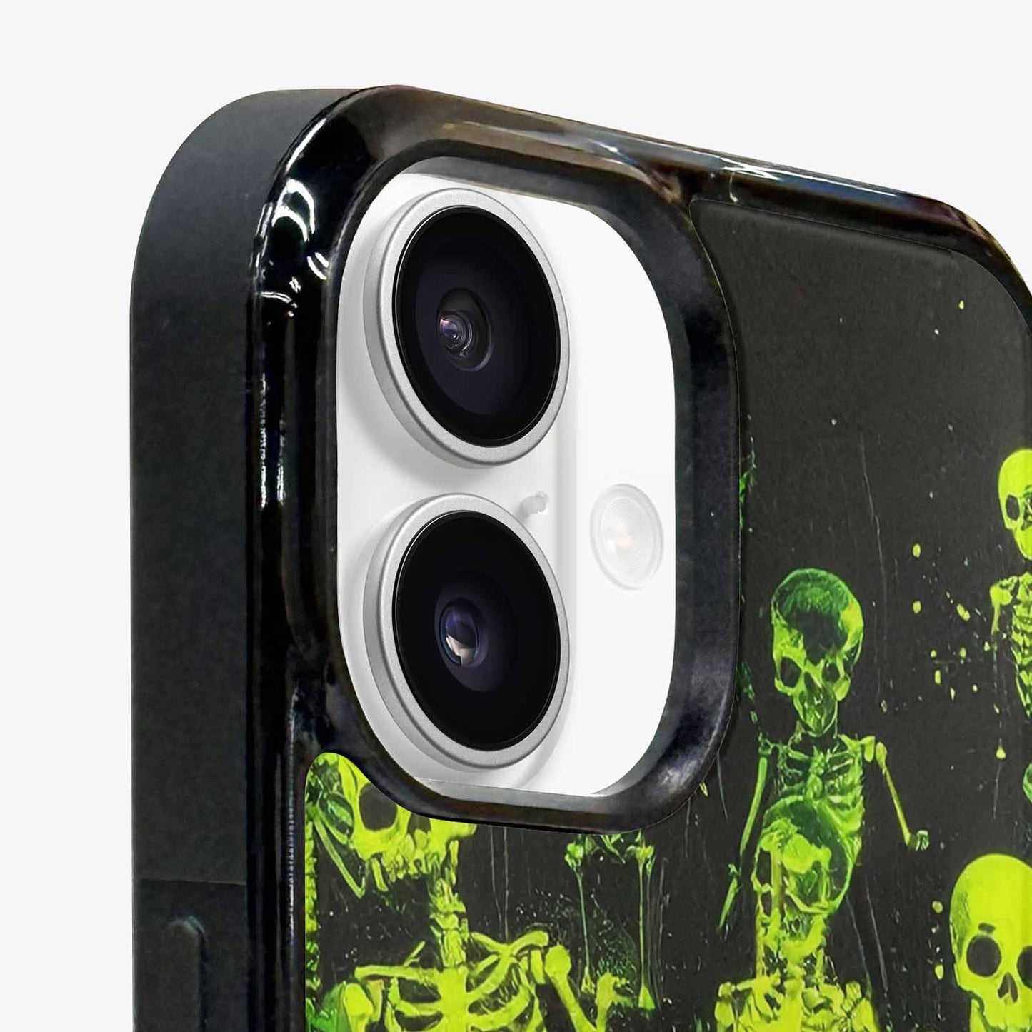 iPhone 16 Case — Skeletons Neon Green Glow Skeletons Pattern, Custom Phone Case