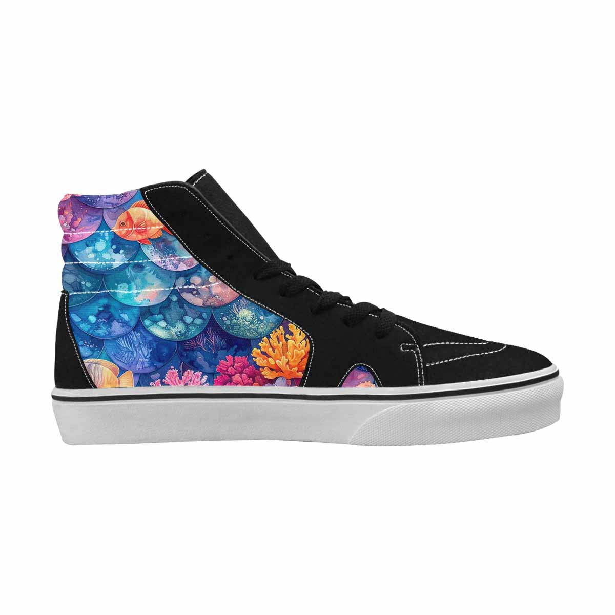 MEN'S Fish Scale Coral High Top Canvas Wallpaper Art Custom Shoes
