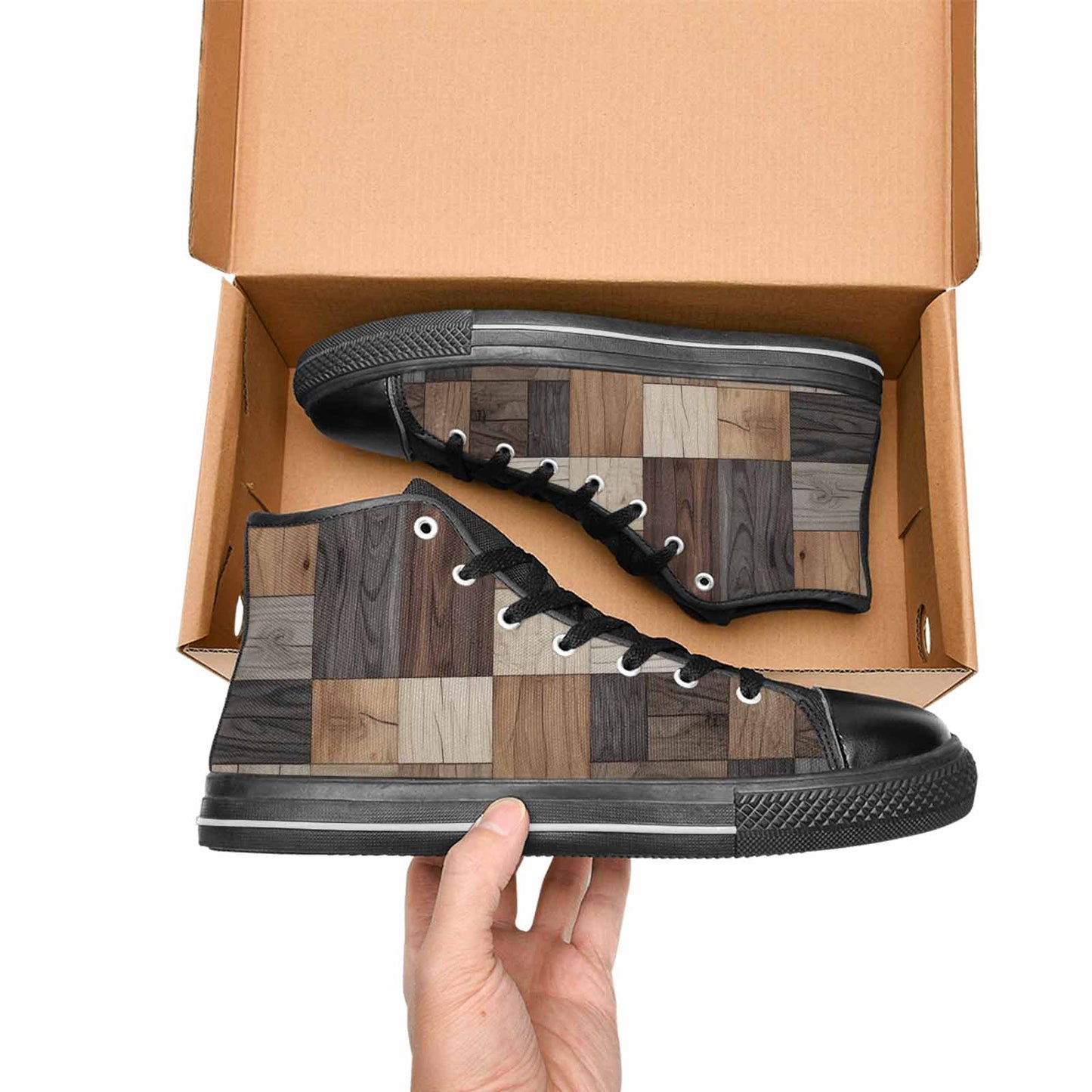 WOMEN'S Wood Grain Texture High Top Canvas Cottagecore Shoes