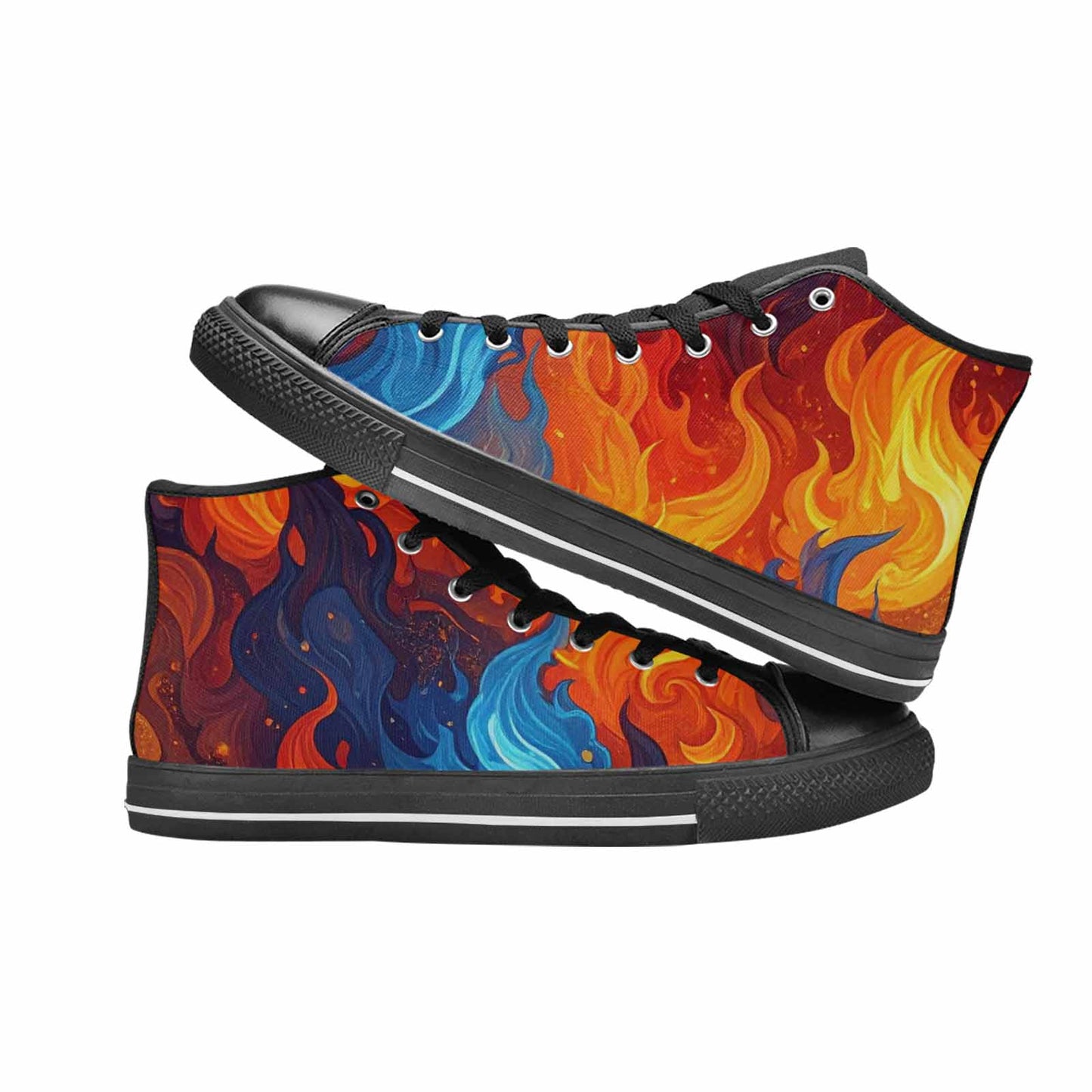 MEN'S Fire Flame High Top Canvas Grunge Custom Shoes