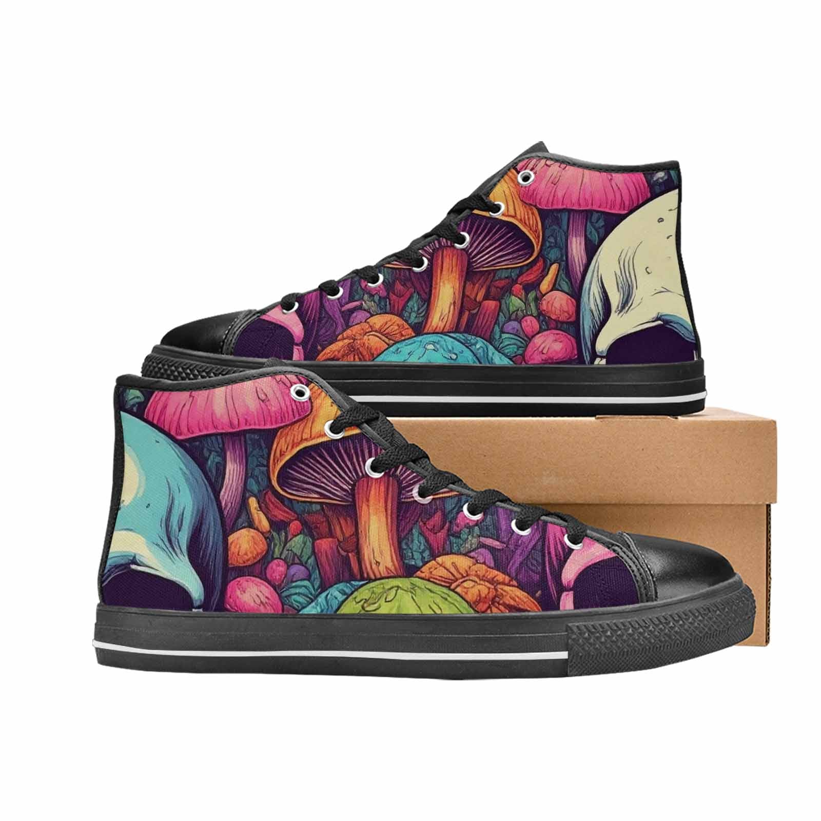 MEN'S Mushroom Skull High Top Canvas Wallpaper Art Custom Shoes