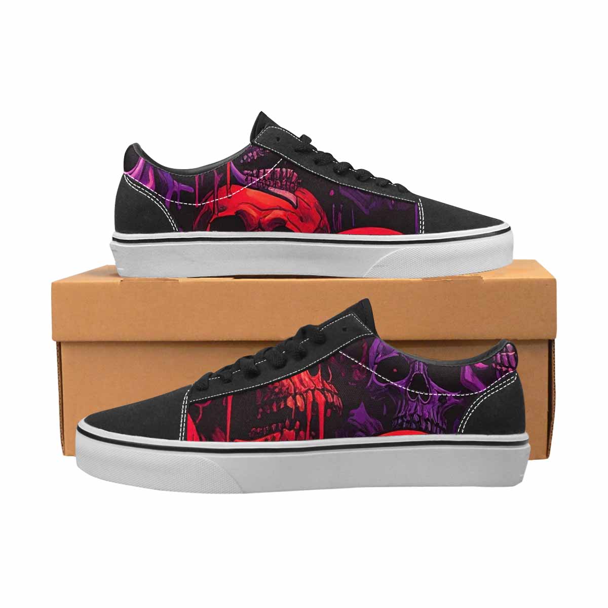 WOMEN'S Red + Purple Skeletons Lace-Up Canvas Melting Art Custom Sneakers