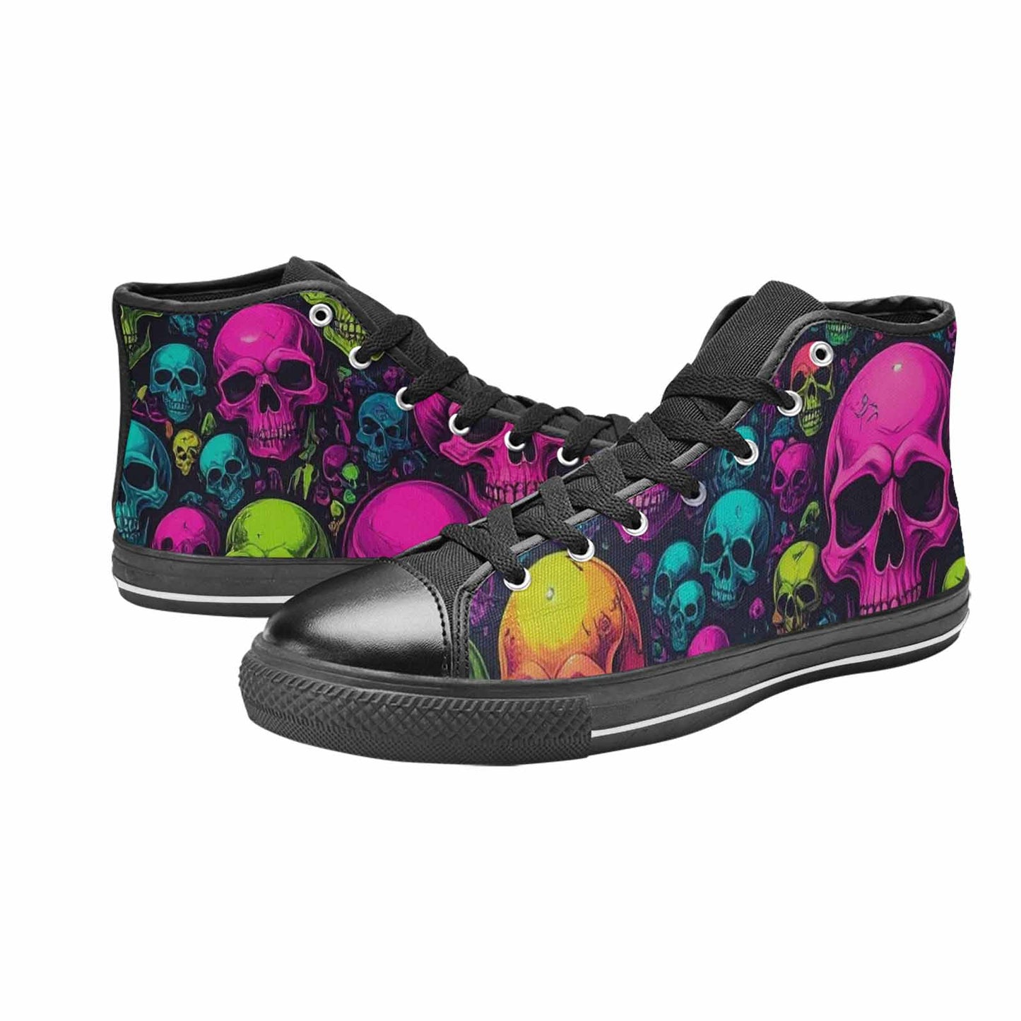 WOMEN'S Skulls - Neon High Top Canvas Wallpaper Art Custom Shoes