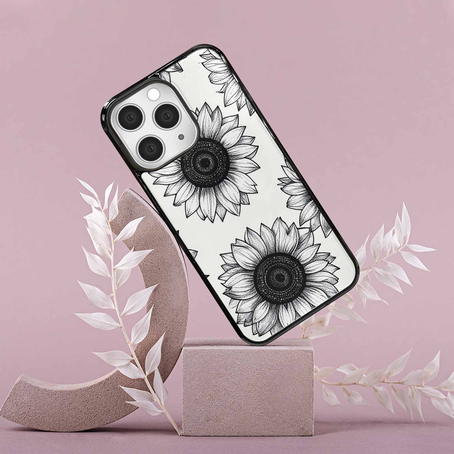 iPhone 15 Pro Max Case — Minimalist Line Art Sunflower, Custom Made Phone Cover
