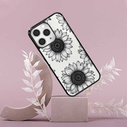 iPhone 15 Pro Max Case — Minimalist Line Art Sunflower, Custom Made Phone Cover