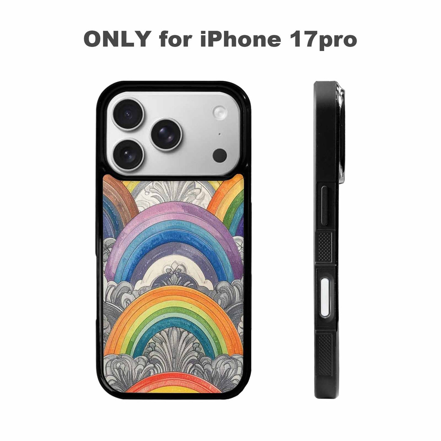 iPhone 17 Pro Case — Hand Drawn Damask Rainbow Original Art, Custom Printed Phone Case