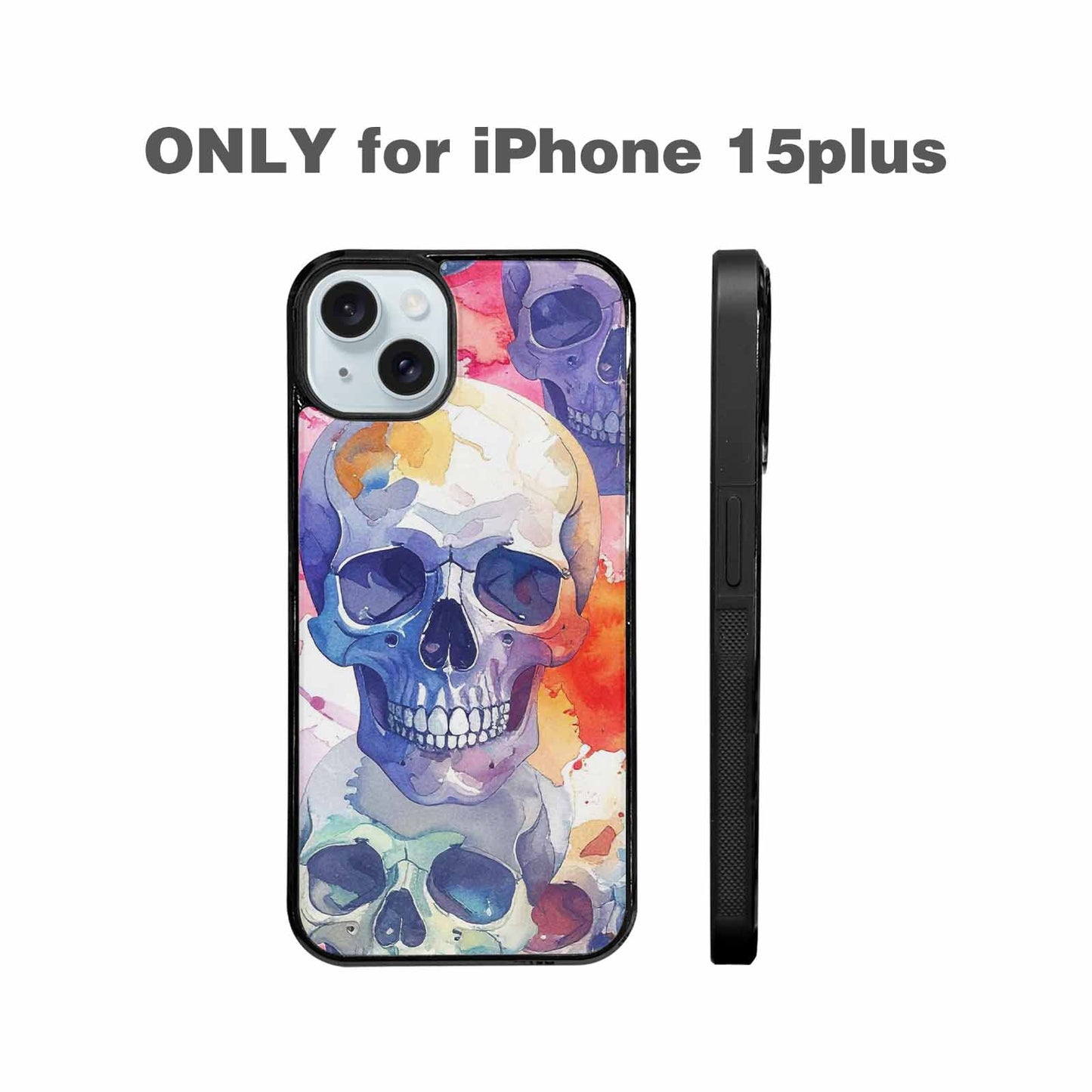 iPhone 15 Plus Case — Kulls Watercolor Skulls Small Skull Pattern, Unique Phone Case Design