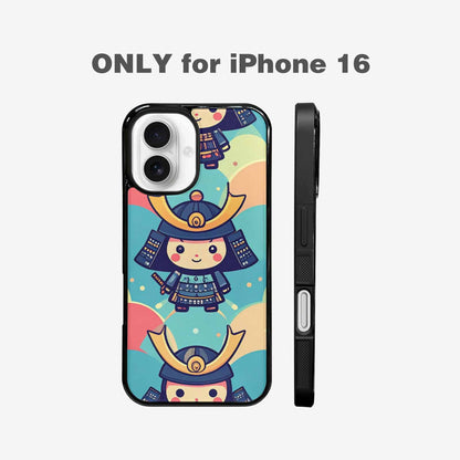 iPhone 16 Case — Samurai Cartoon Art Repeat Pattern, Custom Made Phone Cover