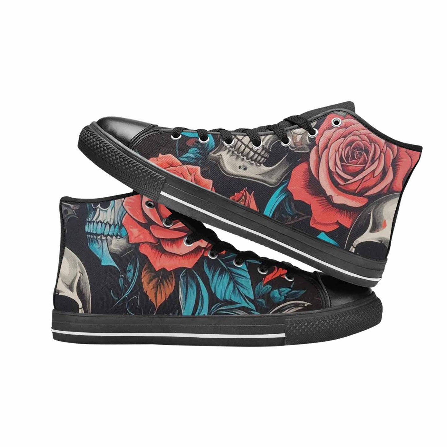 WOMEN'S Skulls Roses Biker Tattoo High Top Canvas Y2K Custom Shoes