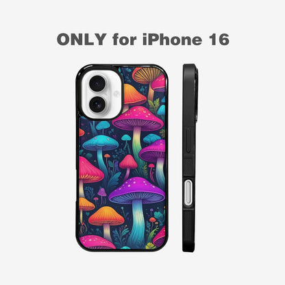 iPhone 16 Case — Mushroom Psychedelic Art Seamless Pattern Vibrant, Unique Phone Case Design