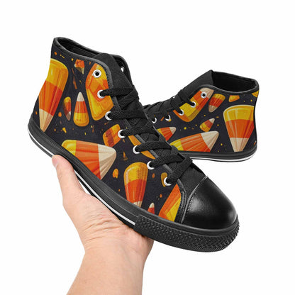 WOMEN'S Halloween Candy Corn High Top Canvas Neon Fantasy Custom Shoes