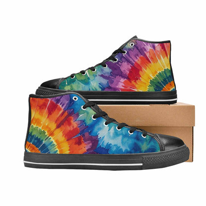 WOMEN'S Tie Dye Swirl Circles High Top Canvas Wallpaper Art Shoes