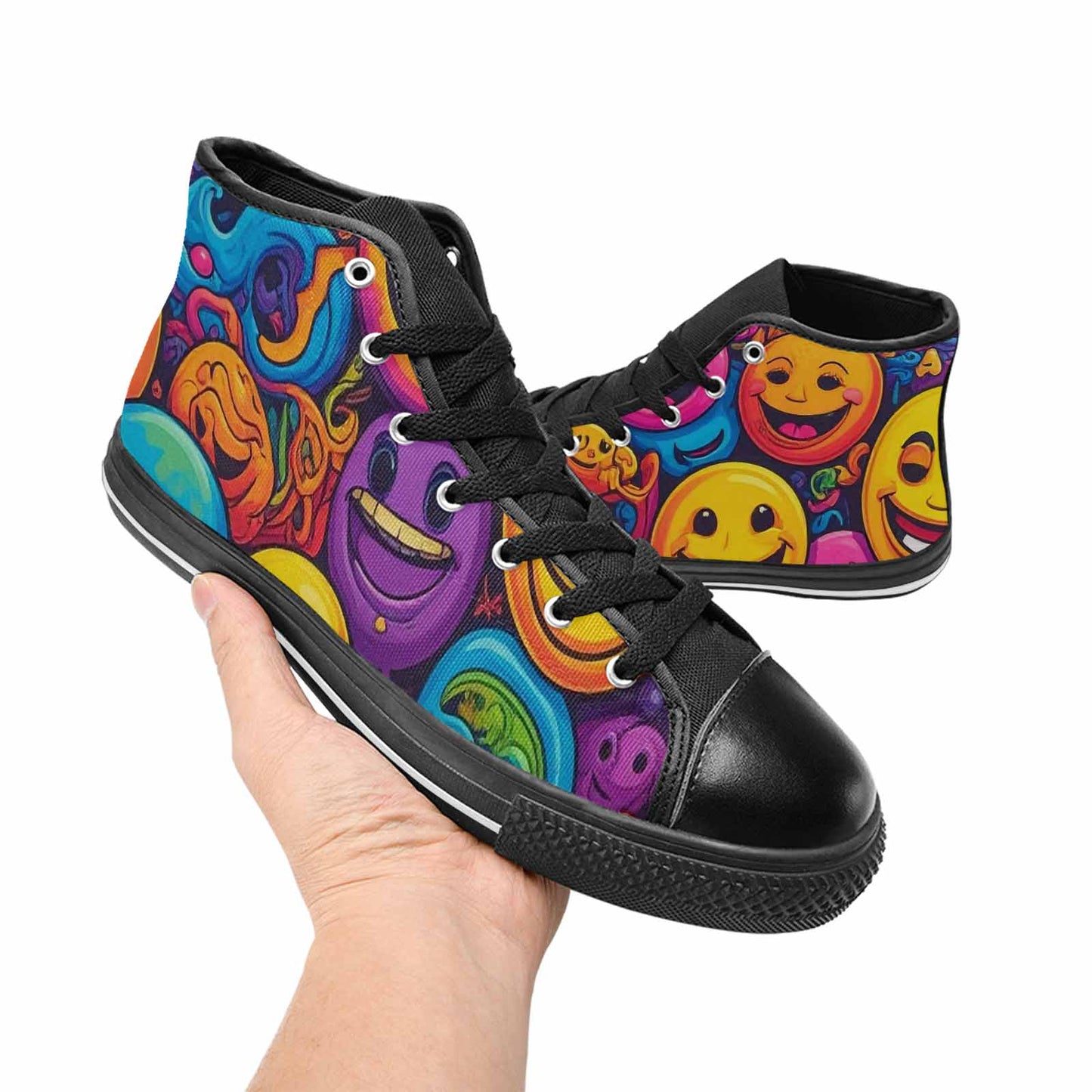 MEN'S Yellow Smiley Face High Top Canvas Dreamcore Sneakers