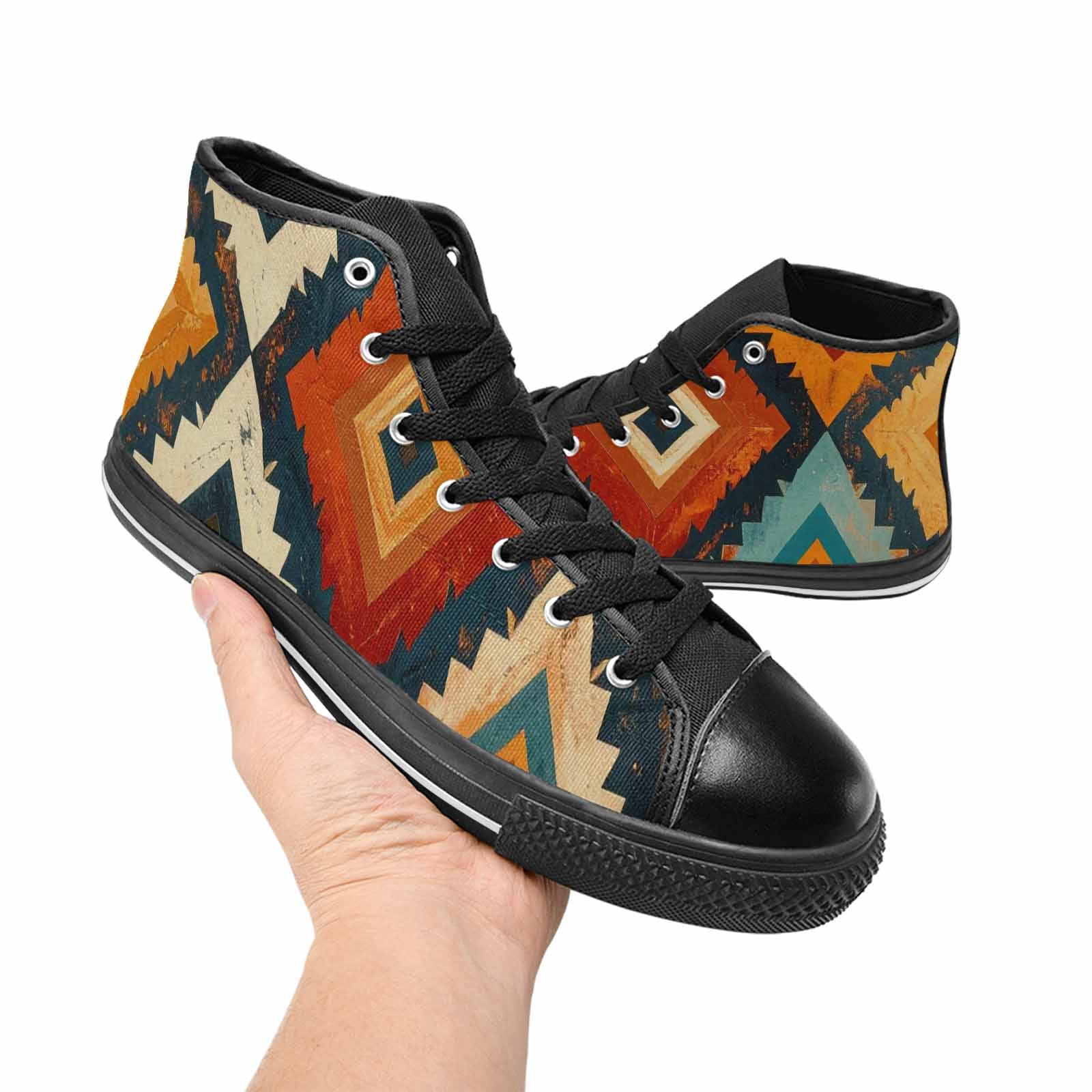 MEN'S Southwestern Geometric Diamond High Top Canvas Wallpaper Art Custom Shoes