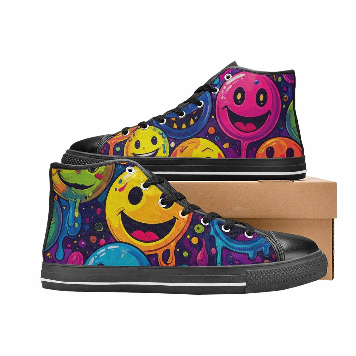 MEN'S Yellow Smiley Face High Top Canvas Dreamcore Shoes