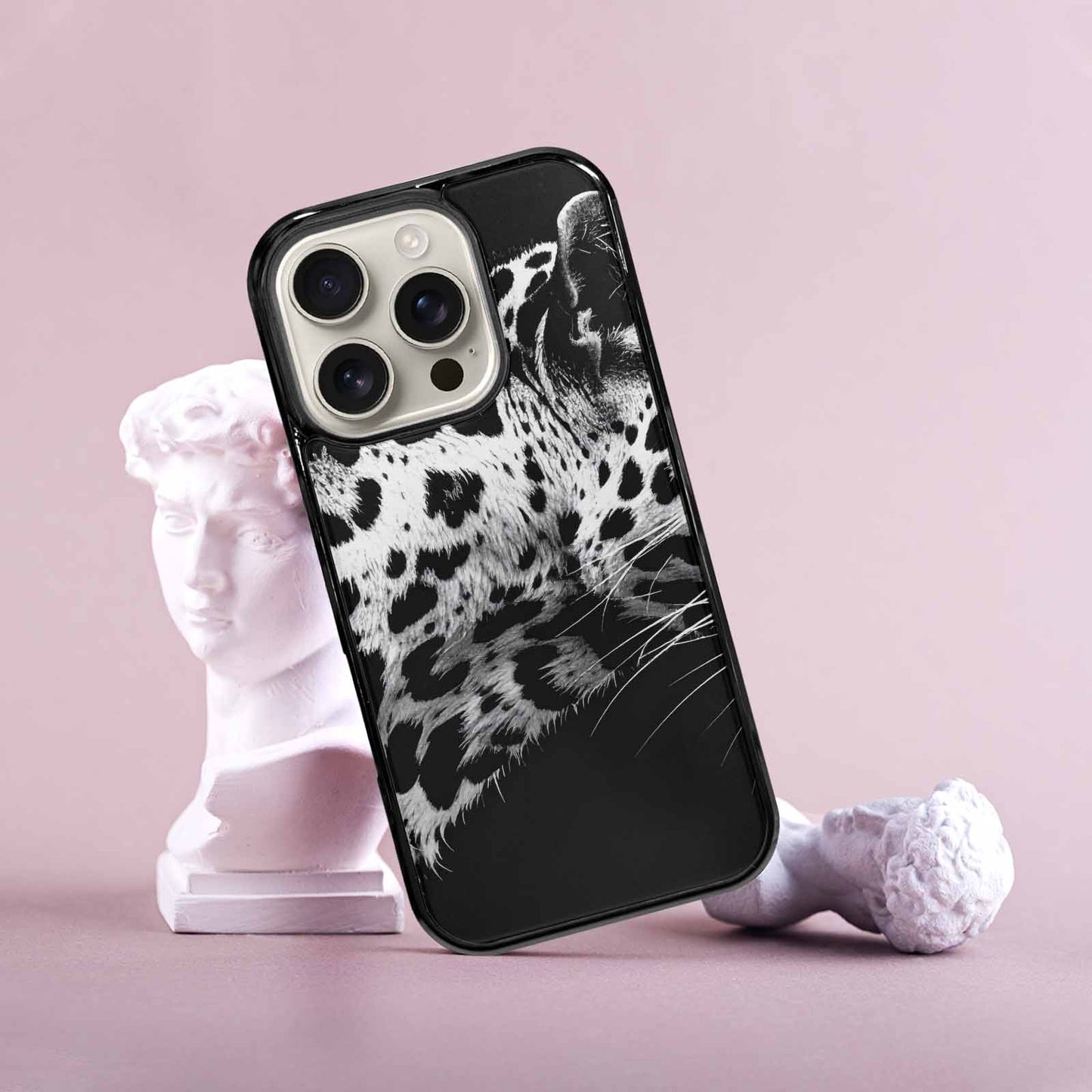 iPhone 16 Pro Case — Leopard Print Black And White Style, Unique Phone Case Design