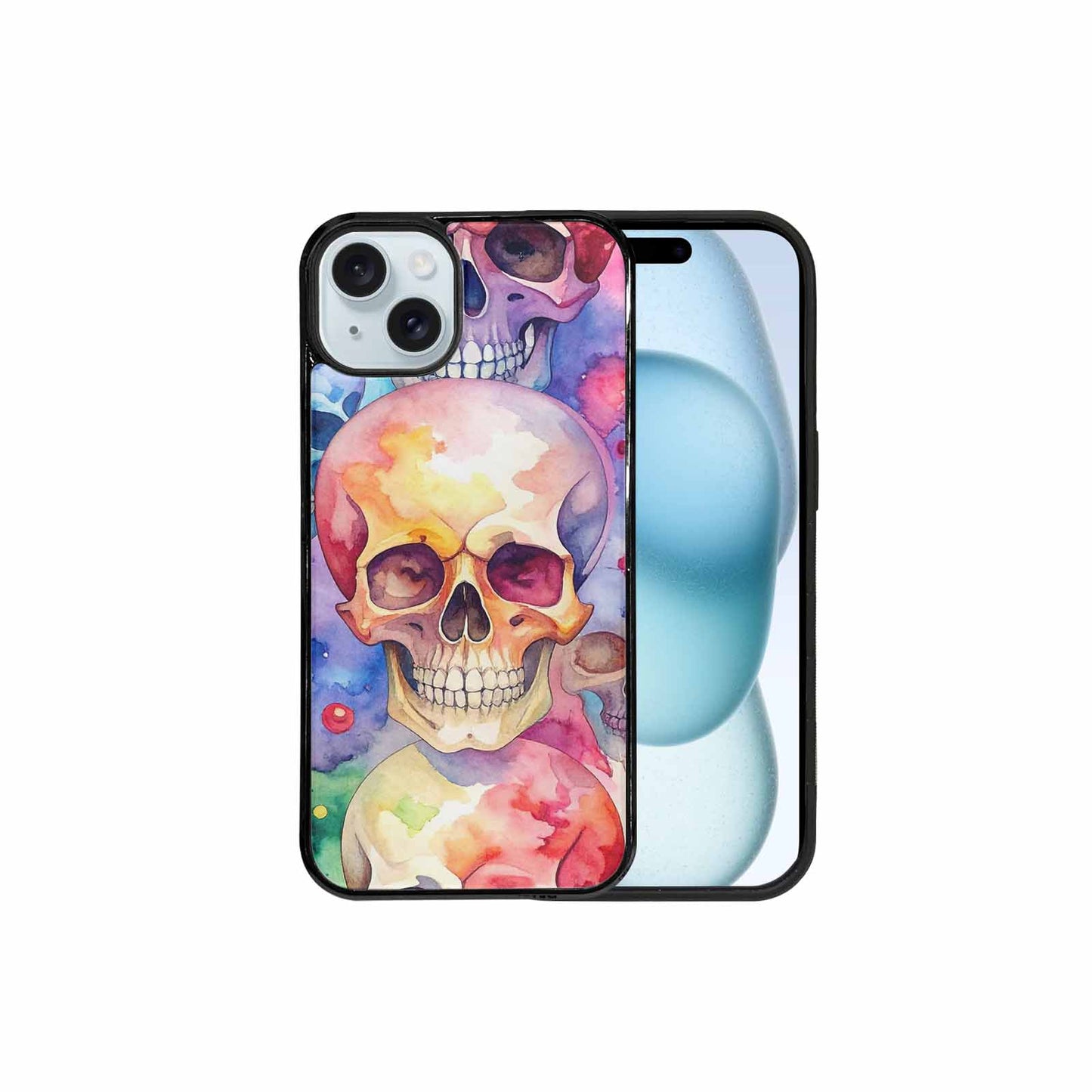 iPhone 15 Plus Case — Kulls Watercolor Skulls Small Skull Pattern, Personalized Phone Case