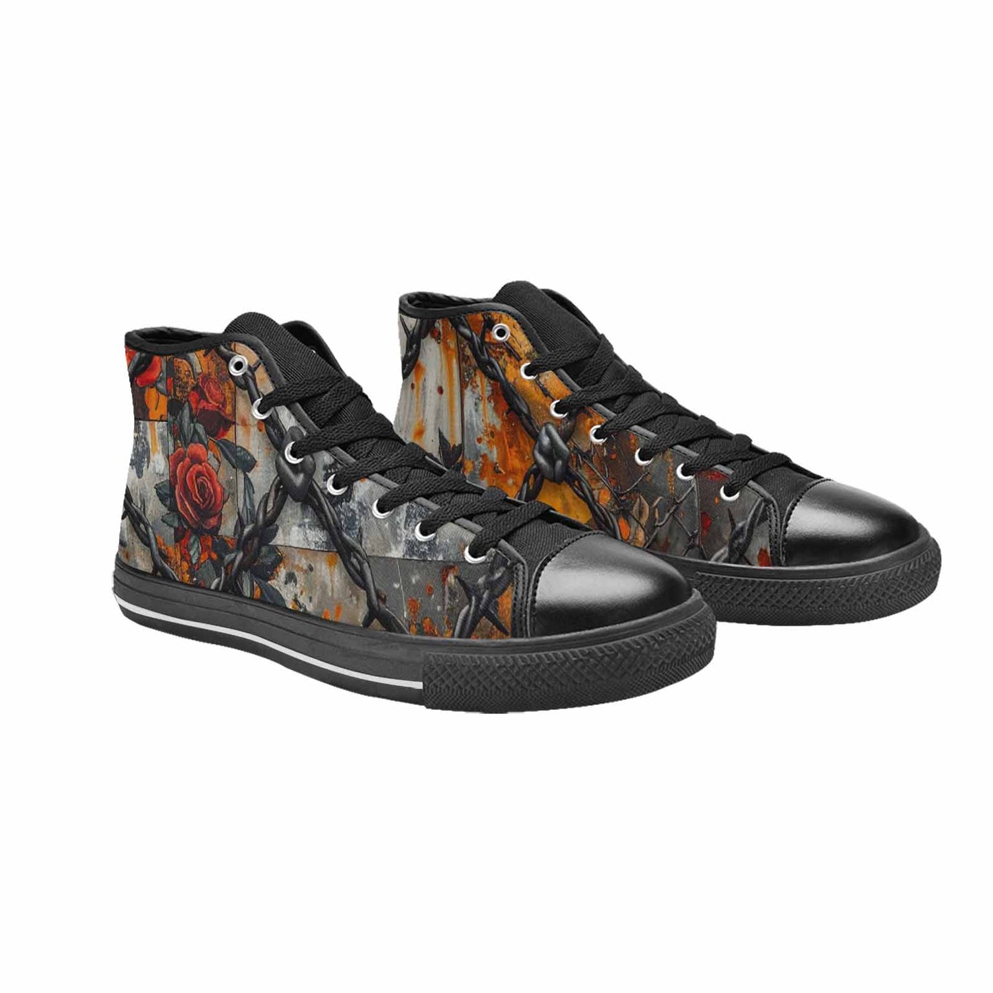 WOMEN'S Barbed Wire Chain High Top Canvas Surreal Custom Shoes