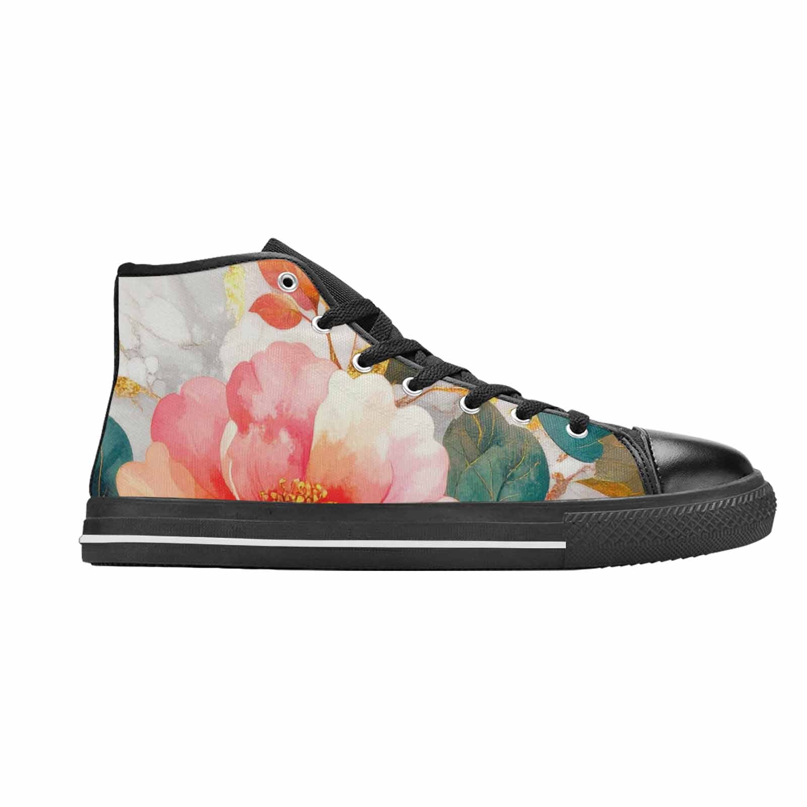 WOMEN'S Marble Floral High Top Canvas Cottagecore Sneakers