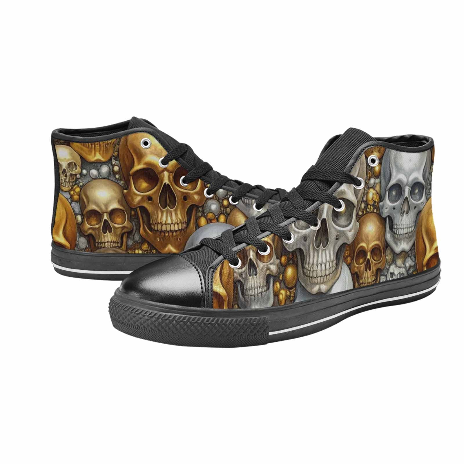 WOMEN'S Skulls - Metallic-Chrome- High Top Canvas Grunge Custom Sneakers