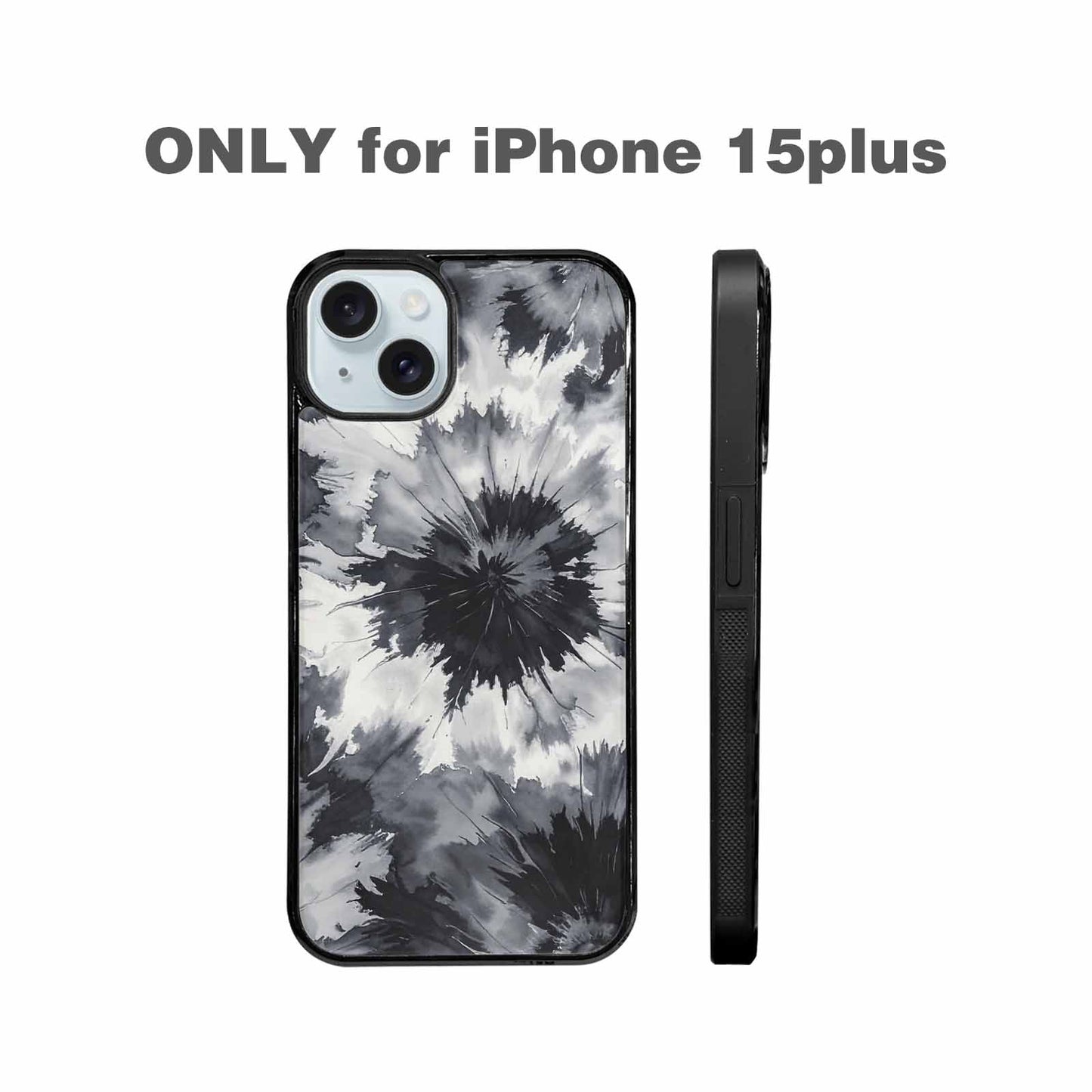 iPhone 15 Plus Case — Tie Dye Black And Gray Blended, Custom Art Phone Cover